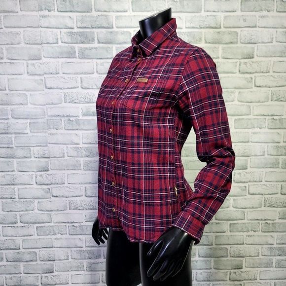 Indian Motorcycles Womens S Red Plaid Shirt with Embroidered Logo Back Roll Tab - Picture 5 of 13